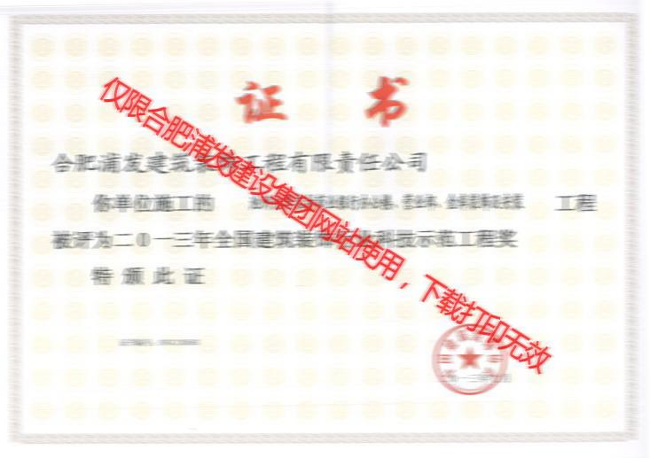2013池州九華全國(guó)建筑裝飾行業(yè)科技示范工程獎(jiǎng)